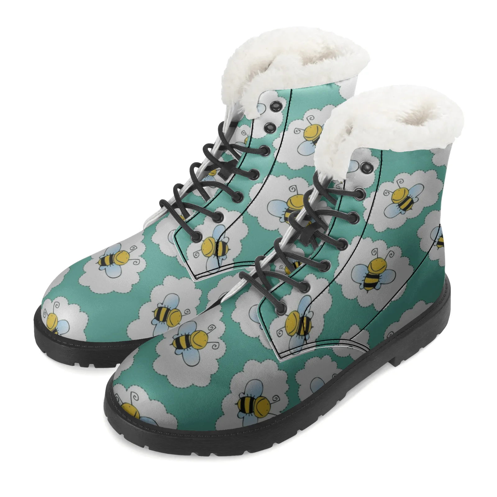 

Bee Print Plush Boots, Men's and Women's Casual Boots, Outdoor High-Quality Boots