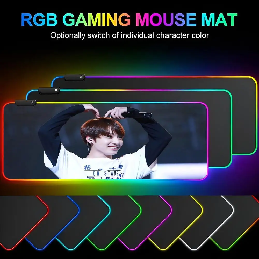 

jeon jungkook kpopes Mouse Pad Mousepad Rgb Mouse Pad Gaming Backlight 600x300mm Pc Accessories Gamer Keyboard Backlit Mat Desk