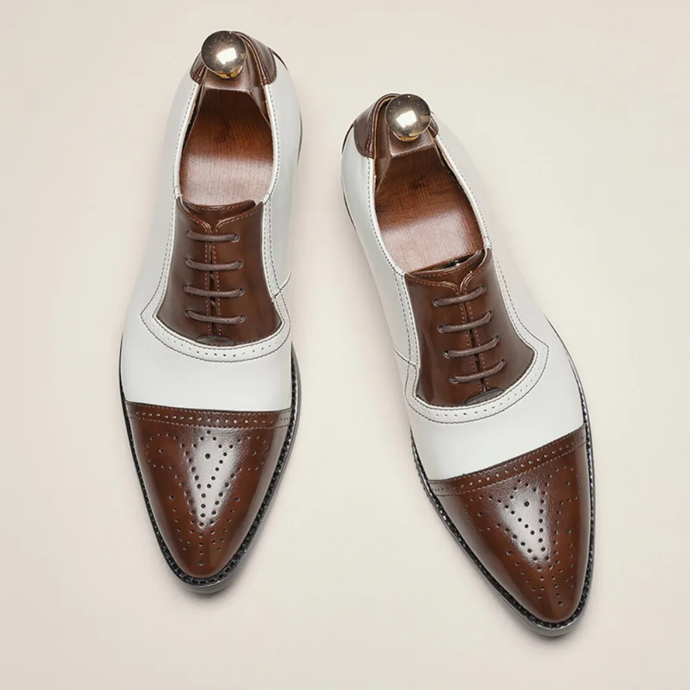 

Men's Business Leather Shoes Large Size New Style Brogue Carved Retro Gentleman Style Low Top Breathable Wear Resistant Rubbe...