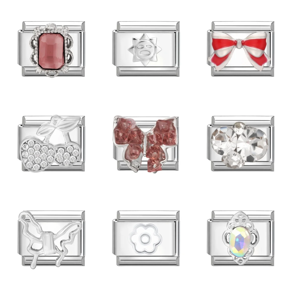 الزركون القلب القوس الكرز الصليب ستار القمر اللؤلؤ الصلب اللون الإيطالية سحر الروابط صالح 9 مللي متر الفولاذ المقاوم للصدأ سوار النساء DIY بها بنفسك صنع #3