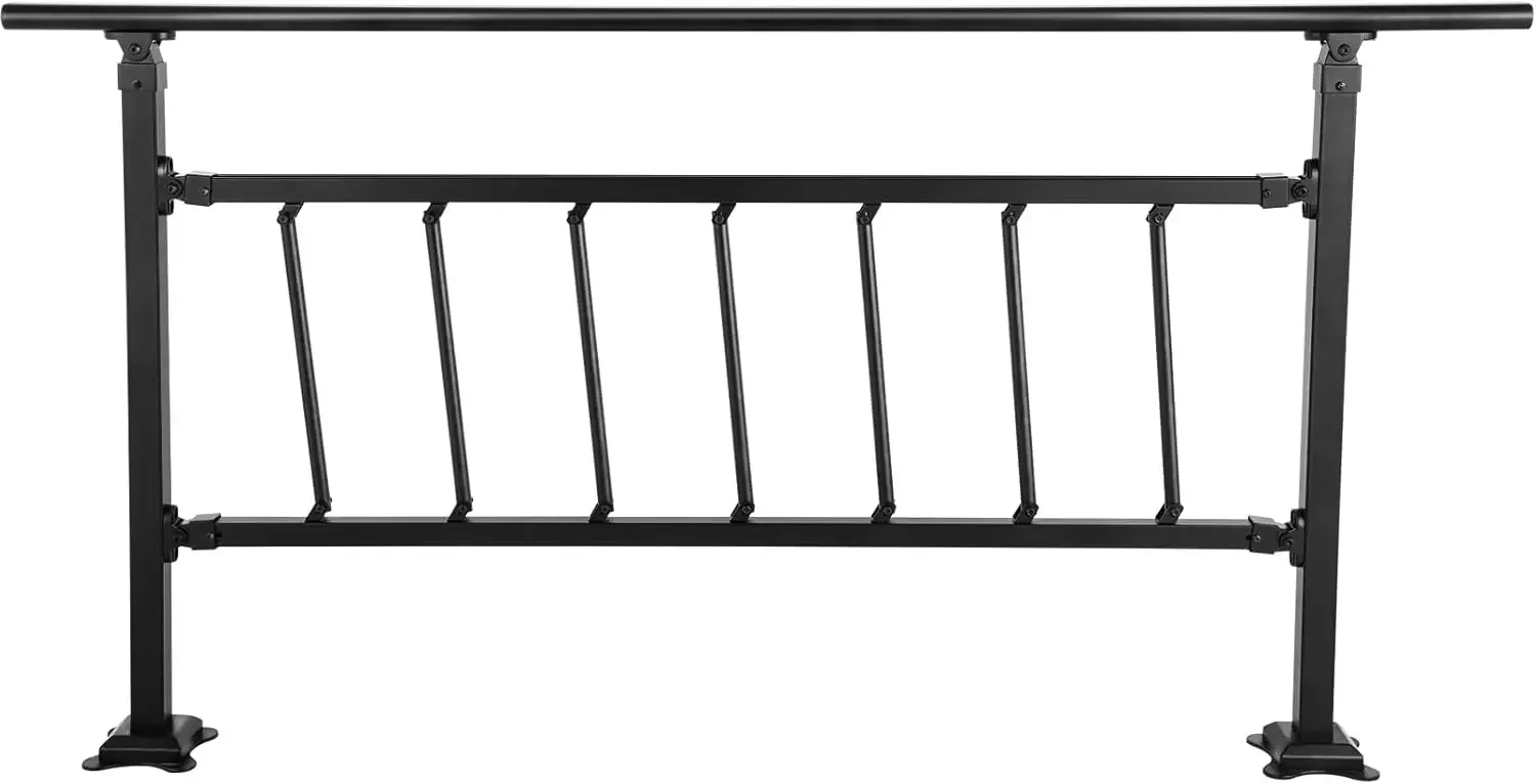 Outdoor Stair Railing, Fits for 1-5 Steps Transitional Wrought Iron Handrail, Adjustable Exterior Stair Railing with Fence