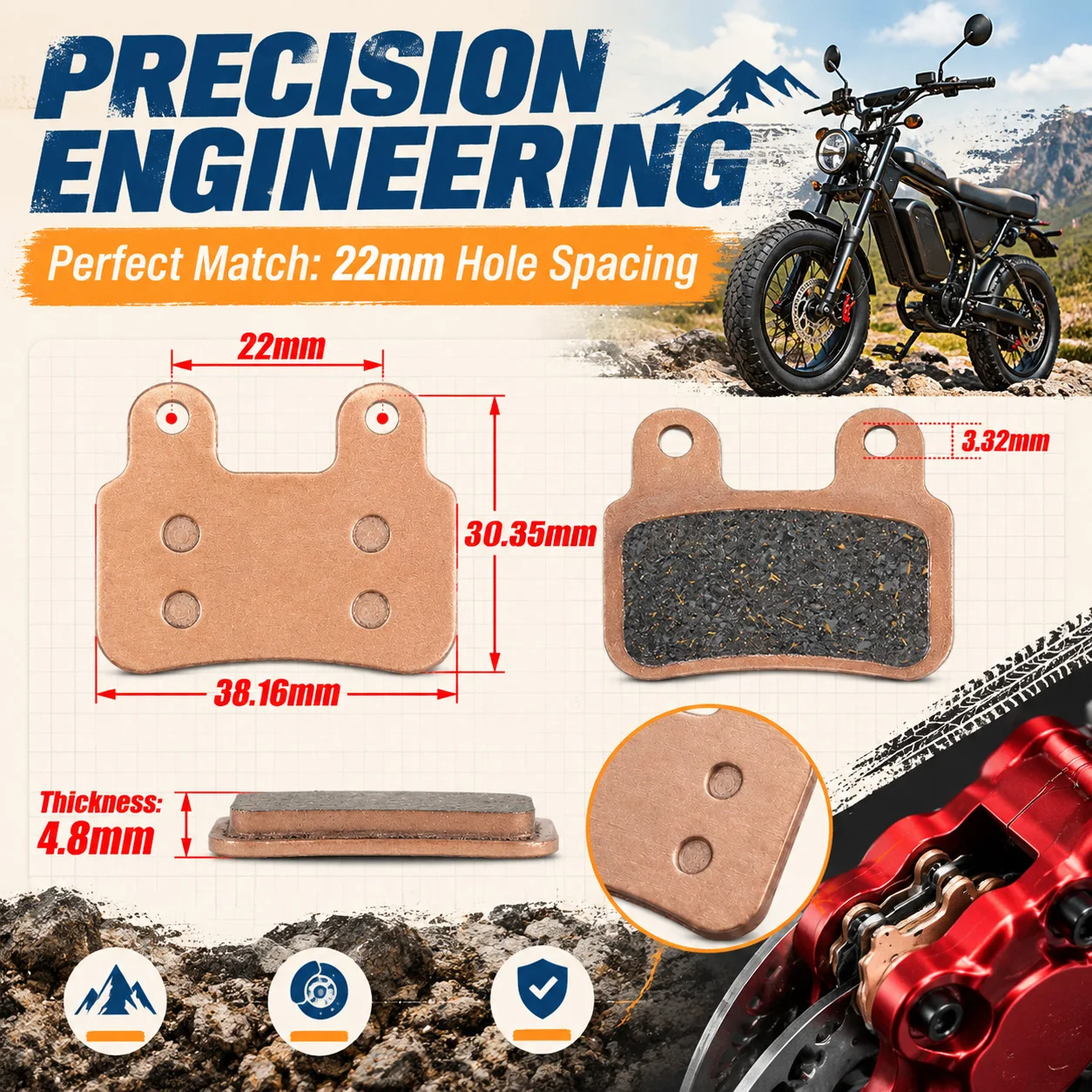Electric Bike Brake Pads Semi Metallic for Ridstar Q20 Q20 Pro H26 Pro Bopzin Q8 M2000 C21 M22 Freego X2 KTET XD-KL.BS
