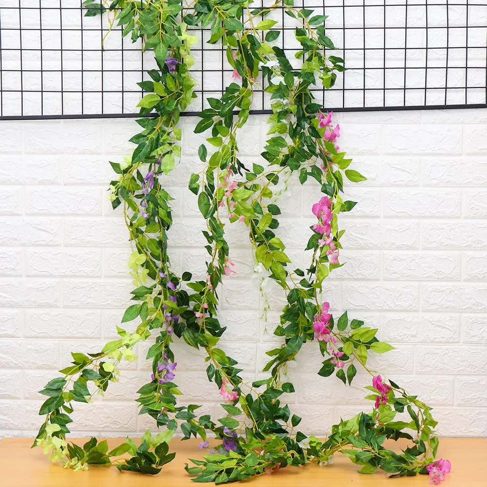 Garden Fences Home Decor Green Leaves Hanging Garland Fake Ivy Vine Wisteria Plant Artificial Flowers Foliage Trailing Flower