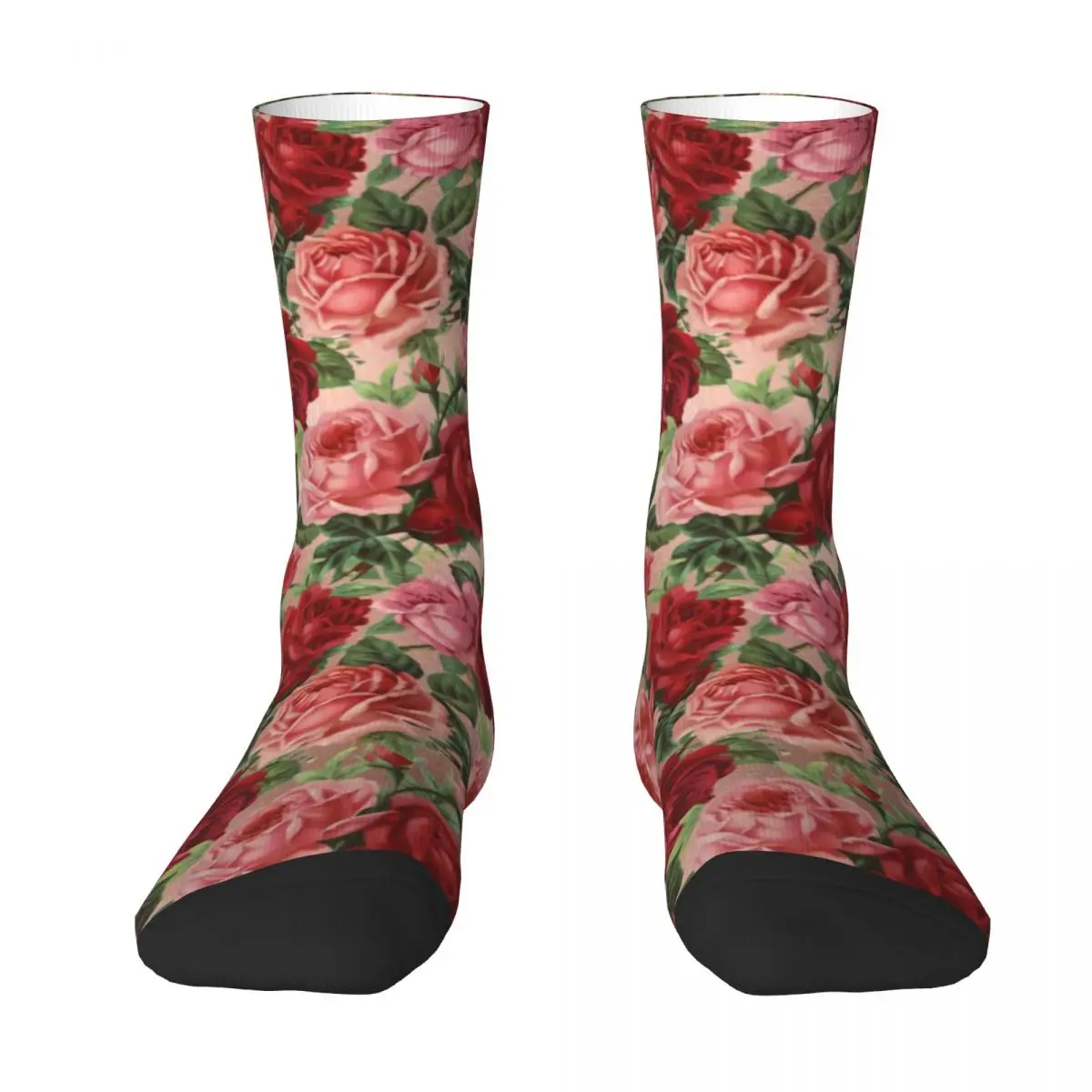 Vintage Floral Print Socks Winter Elegant Red Roses Stockings Retro Female High Quality Socks Design Outdoor Anti Skid Socks