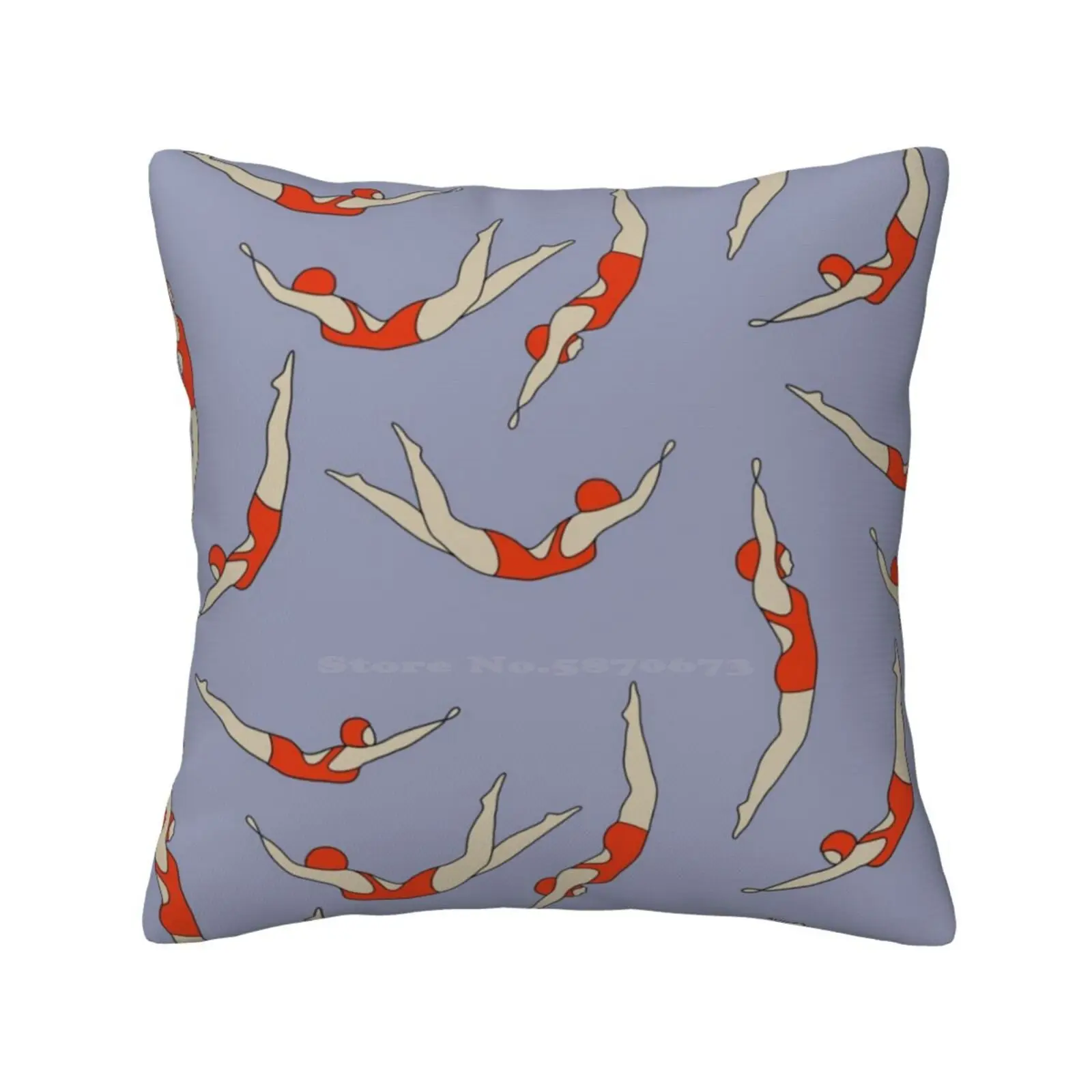 Retro Swimmers Pillow Cover Hug Pillowcase Line Drawing One Line Art Contemporary Art Modern Art Modern Style Unique Design