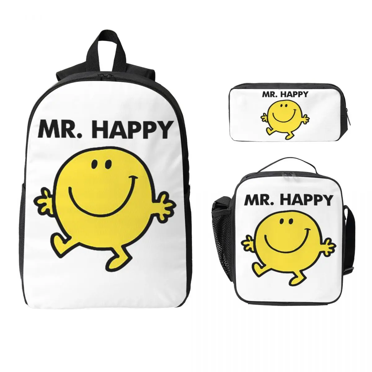 Mr. Men Cute Little Miss Popular Backpack BookBag School Bag Computer Shoulder Bags 3ps Insulated Lunch Bag Pencil Case