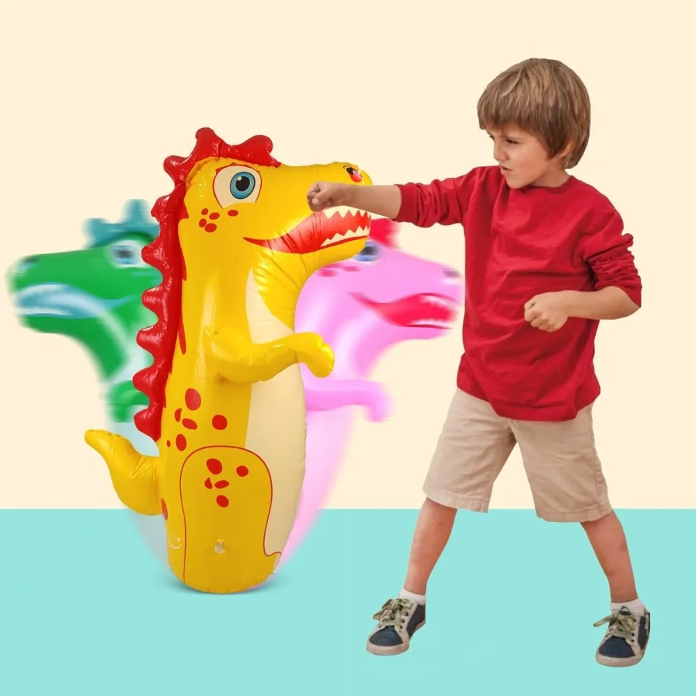 Nadmuchiwana zabawka do bicia, typ rebound, model dinozaura, nadmuchiwany worek bokserski stojący, zabawka interaktywna do aktywności sportowych.