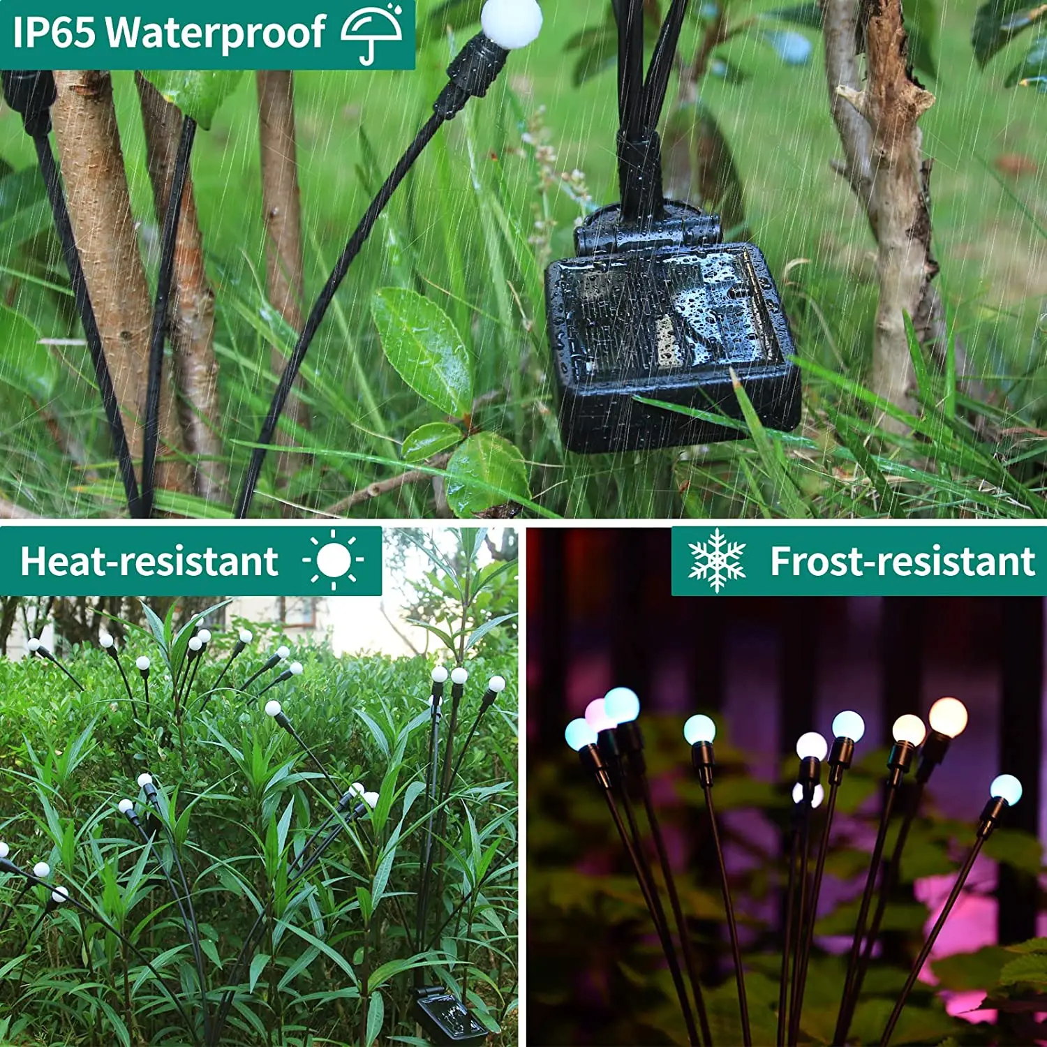 Solar Powered Firefly LED Lights, Starburst solar impermeável balançando luzes, Quando o vento sopra, Jardim solar ao ar livre