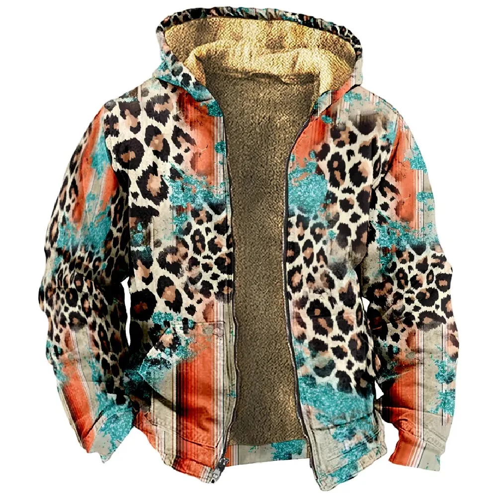 Leopard Printed Coats For Men Women Tie Dye Hoodie Long Sleeve Stand Collar Zipper Sweatshirt Unisex Clothes 2024