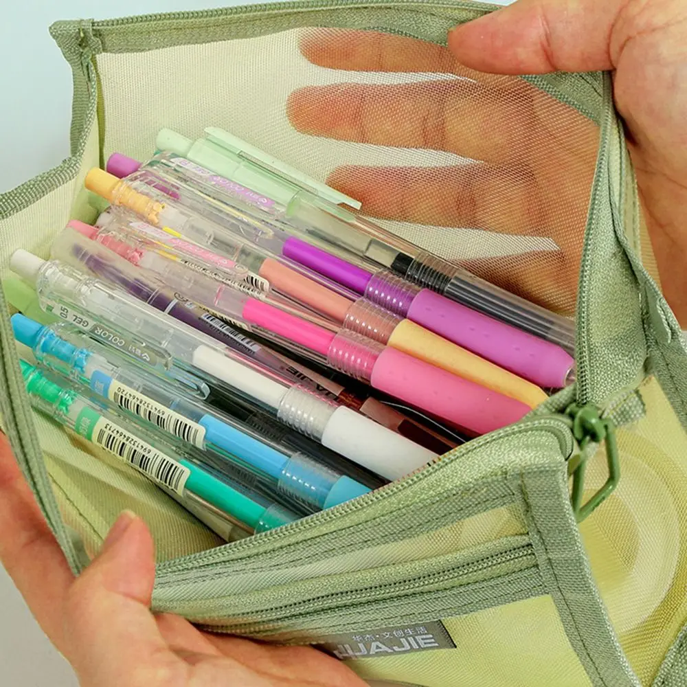 

Double Layer Mesh Pen Bag Large Capacity Multifunctional Transparent Pencil Case Transparent Portable Stationery Storage Bag