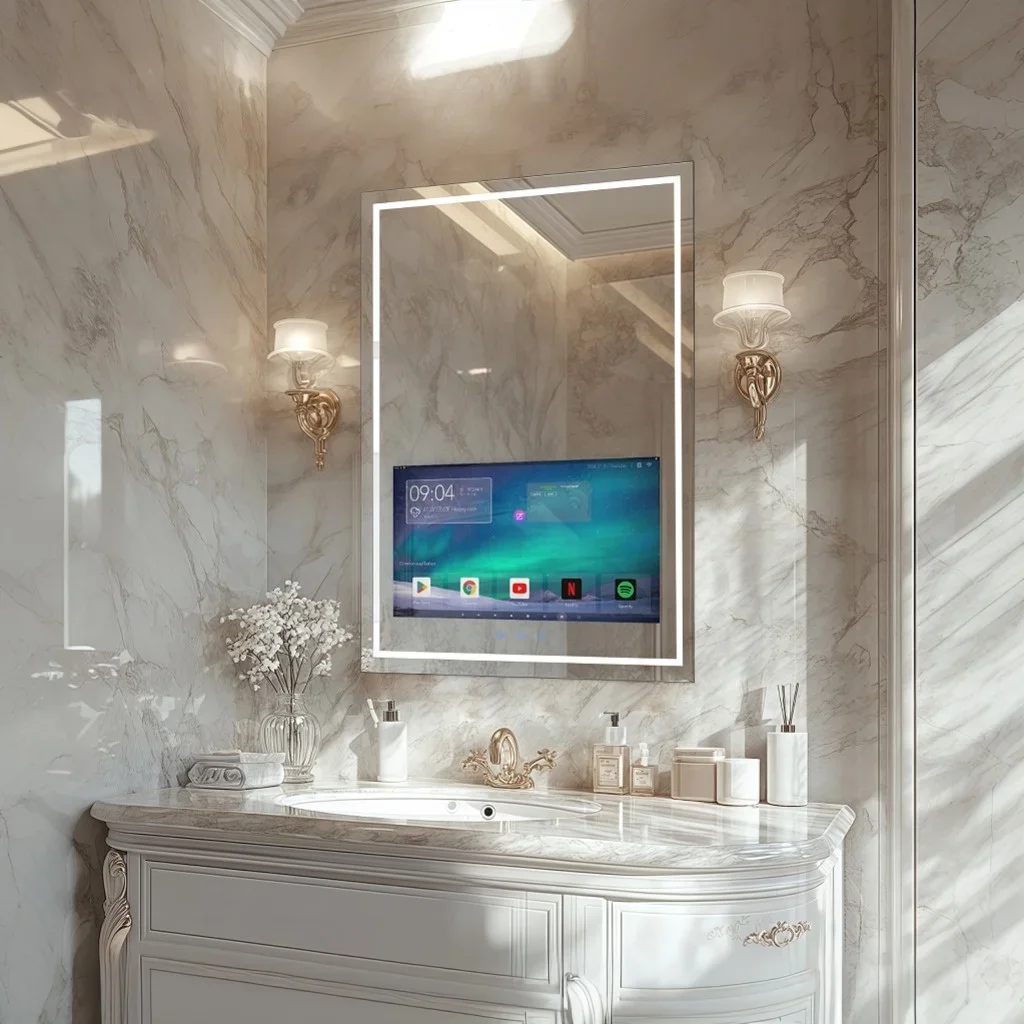 

Smart Bathroom Vanity Mirror with Touch Screen TV, LED Lights, Anti-Fog, Wi-Fi & Bluetooth