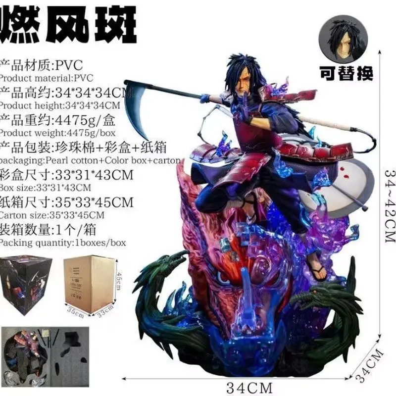 Anime Naruto Uchiha Madara Gk Statue Built In Led Light Up Figurine Exquisite Handcrafted Resin Model Collectible Hobby Gift