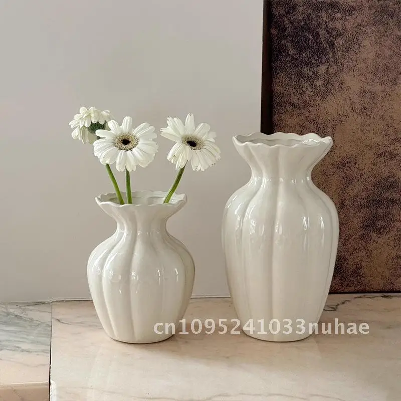 

Nordic Style Ceramic Vase High-grade Light Luxury French Style Flower Ornaments Living Room Hydroponic Flowers Cream Style Vase