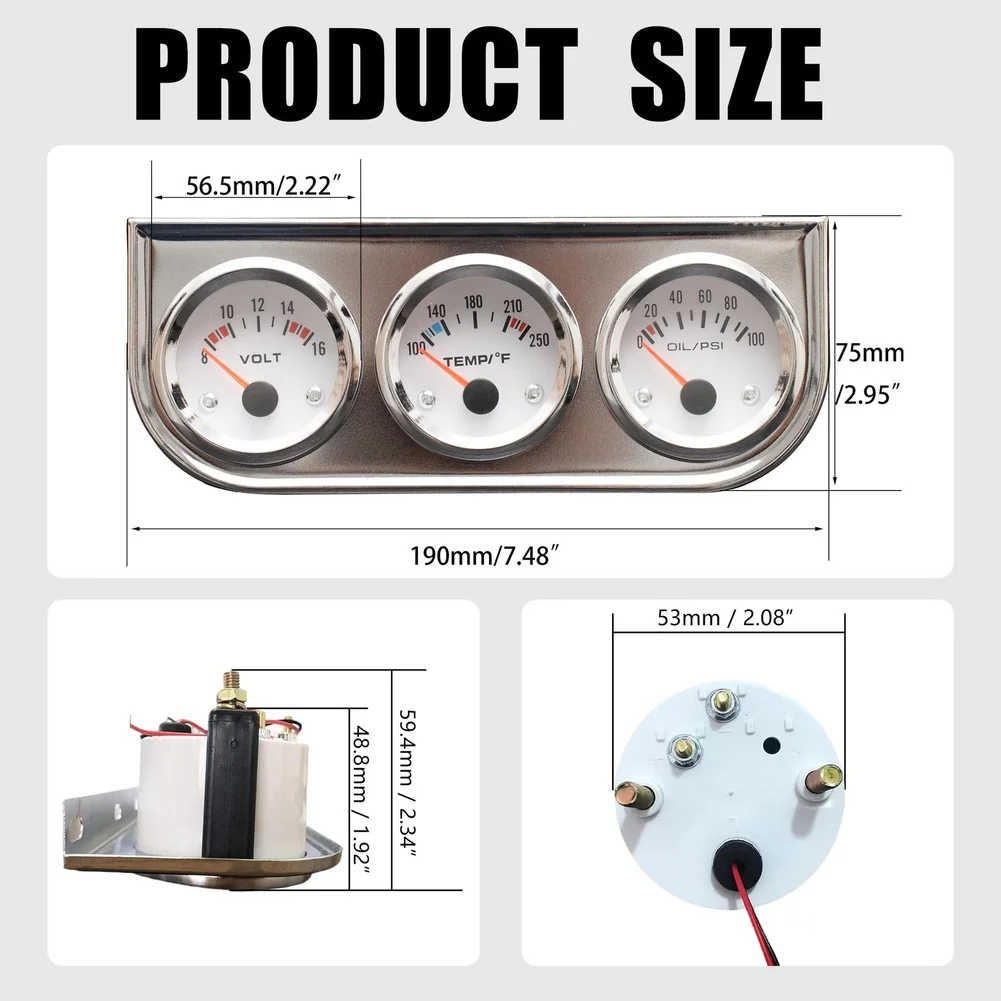 Stylish Chrome Automotive Accessory Automotive Accessory 52mm 3in1 Gauge Kit High Sensitivity Measurement Abs And Aluminum Rims