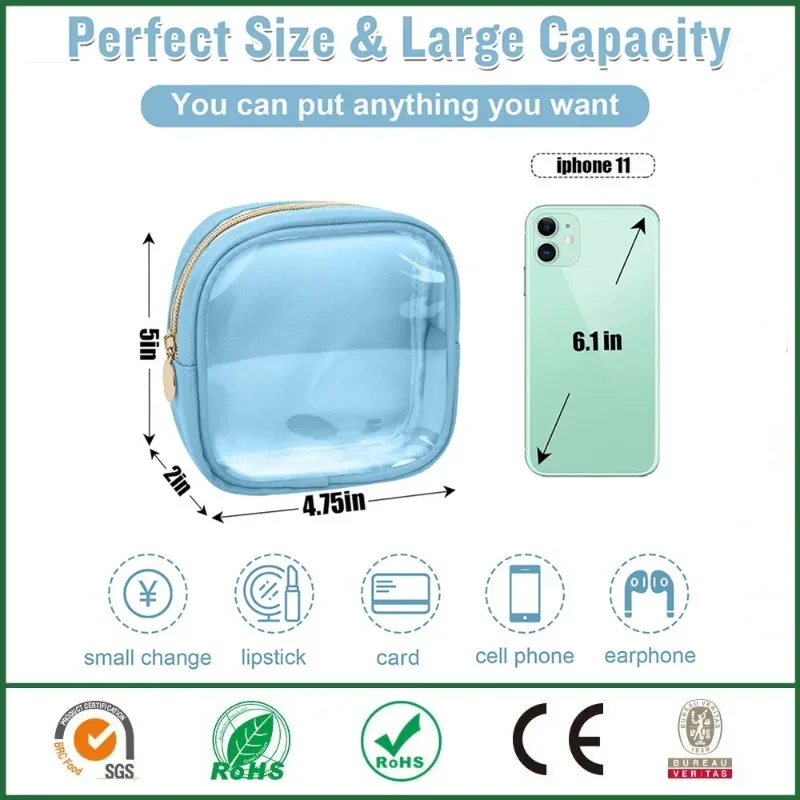 Mini Clear Travel Makeup Organizer Bag piccola Cute Preppy Makeup Bag Cosmetic Zipper Toiletry Storage Clutch Coin Pouch per le donne