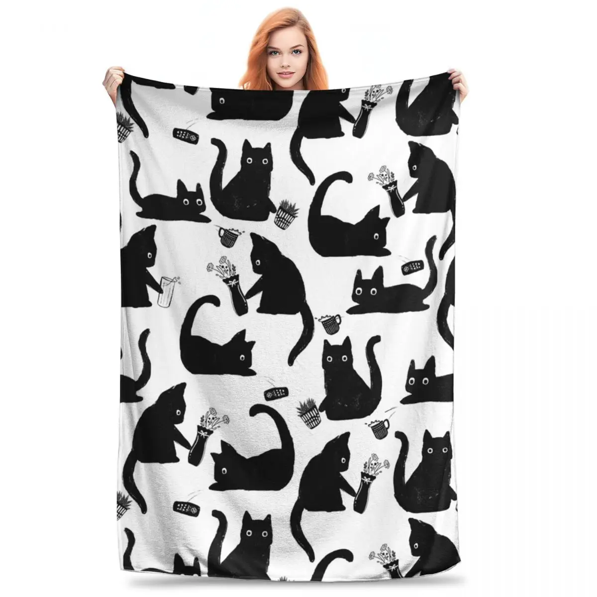 Bad Cats Knocking Stuff Ove Blanket Flannel Super Soft Throw Blankets Throw Blanket For Couch Bedding Office Throws Bedspread