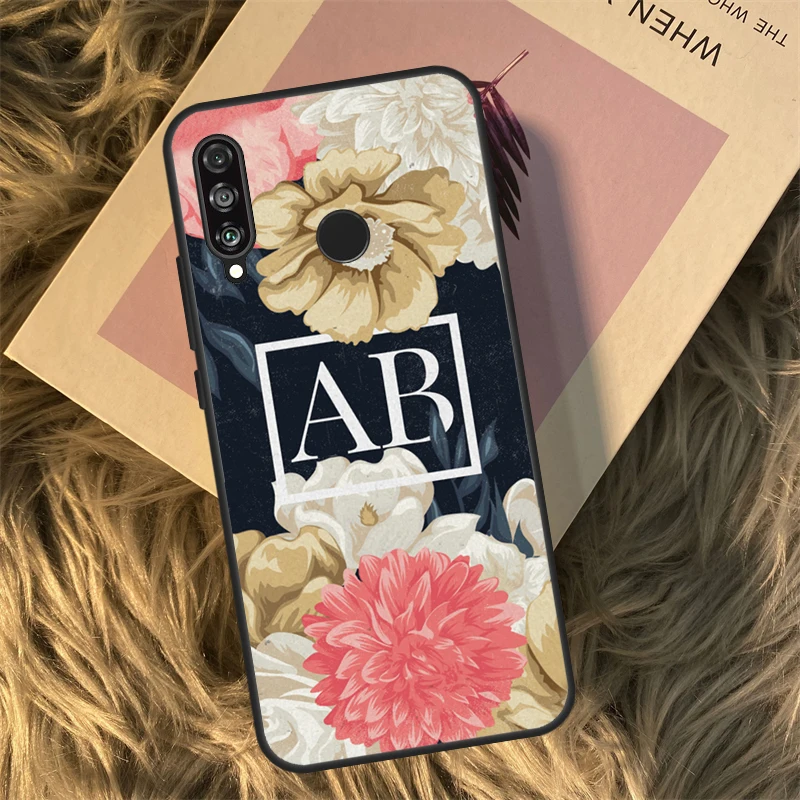 화웨이 P40 P20 P30 라이트 P50 메이트 50 프로 P 스마트 2019 아너 70 50 X8 X9 X9a 케이스에 대한 개인 꽃 이름 모노그램 Funda
