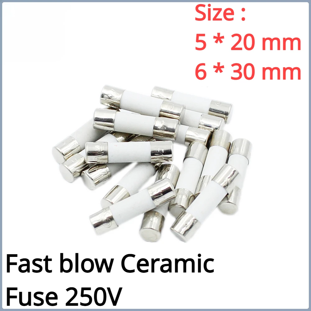 

10PCS/lot 5*20MM/6*30MM Fast blow Ceramic Fuse 250V 0.1A 0.25A 0.5A 1A 1.5A 2A 2.5A 3A 3.15A 4A 5A 6A 6.3A 8A 10A 15A 16A 20A