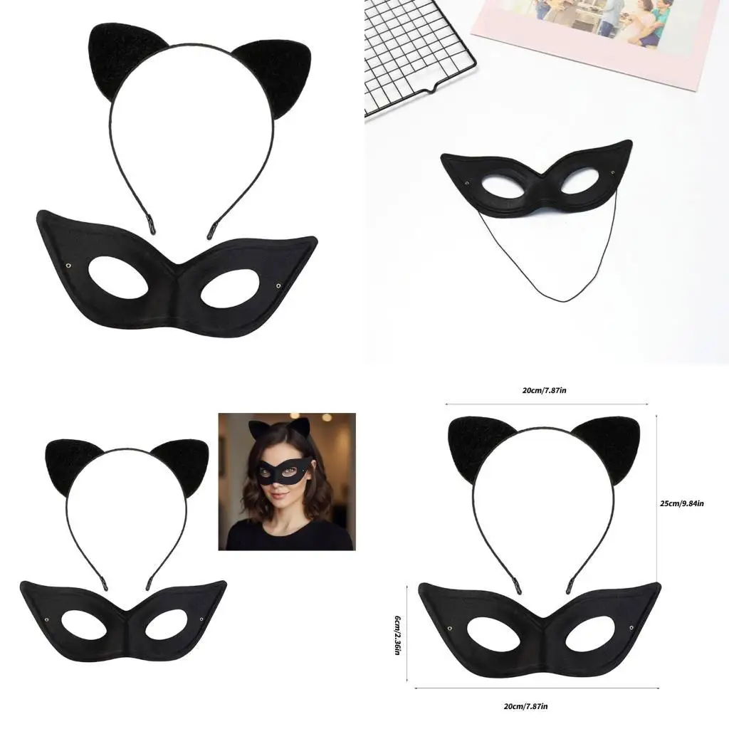 

R1WE элегантная повязка для волос с кошачьими ушками и маской для взрослых, карнавальный костюм на Хэллоуин, аксессуары для