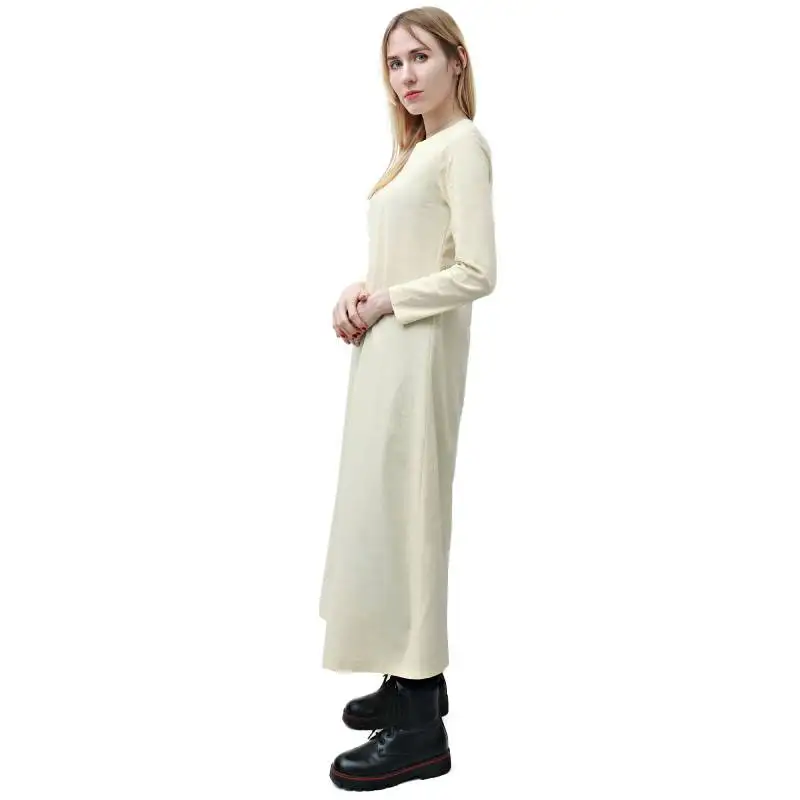 DAZCOS Medieval Women Linen Underdress Viking Slit Neckline Underwear Renaissance Long Sleeve Undergarment Dress for LARP