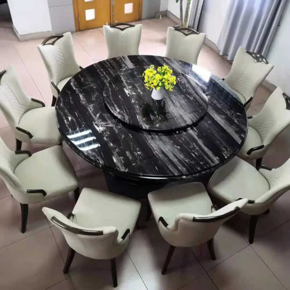 

Modern Dining Room Furniture Restaurant Table Set Marble Top Round Wooden Dining Table with Wooden Base