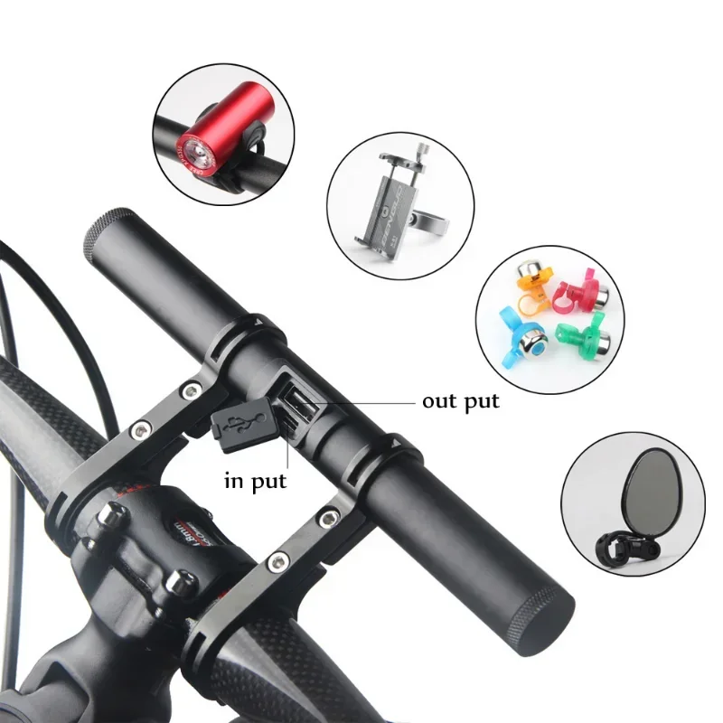 Rechargeable MTB Handlebar Extender Bicycle Extension Bracket Bar Bike Headlight Mount Phone Holder Support Handlebar Adapter