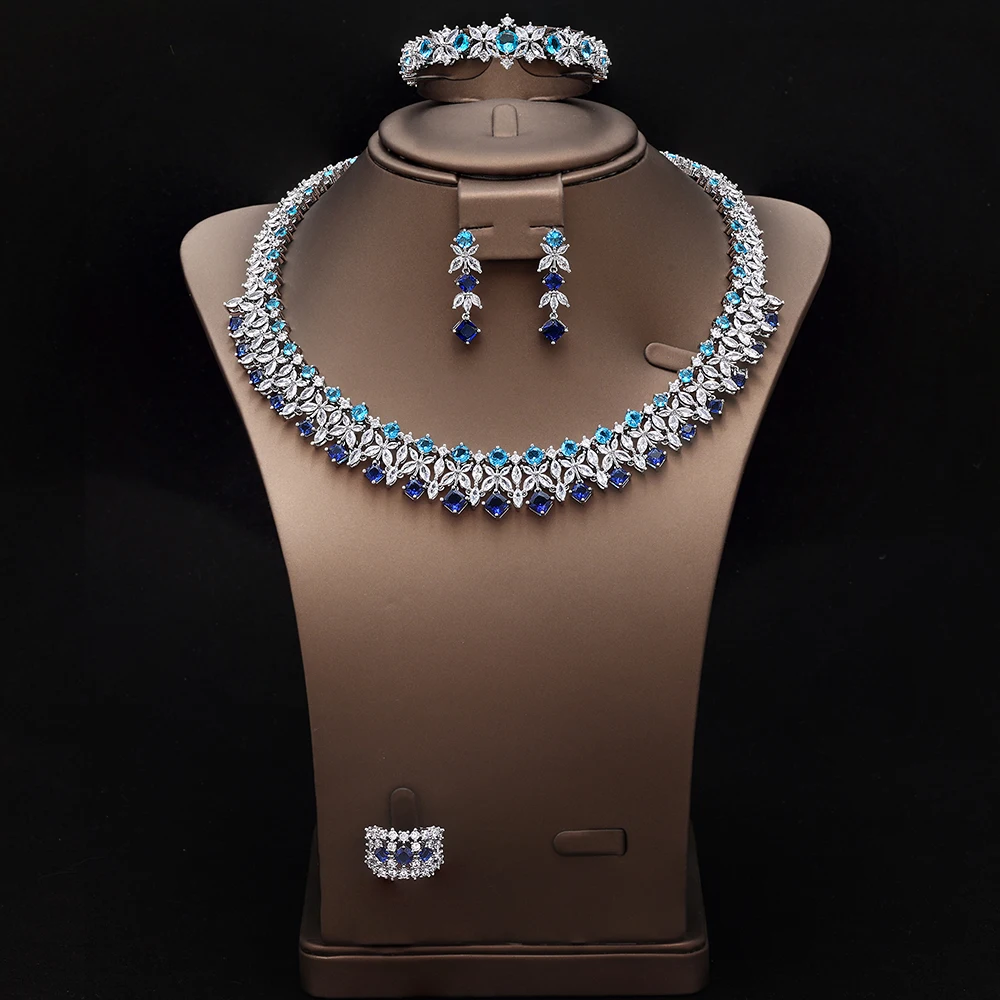 

2025 Luxury Dubai Arabia Wedding Jewelry Set Women Party Gift 4 Pieces Zirconia Jewelry Necklace Set
