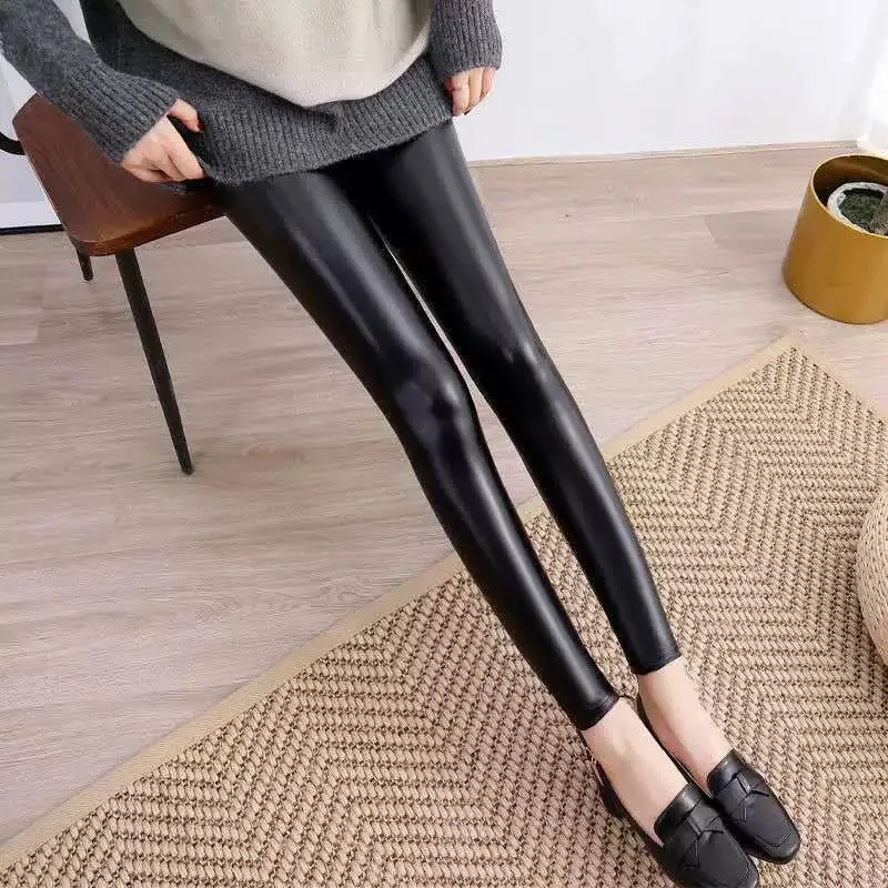 New Autumn 2024 Fashion Faux Leather Sexy Thin Black Leggings Calzas Mujer Leggins Leggings Stretchy Plus Size