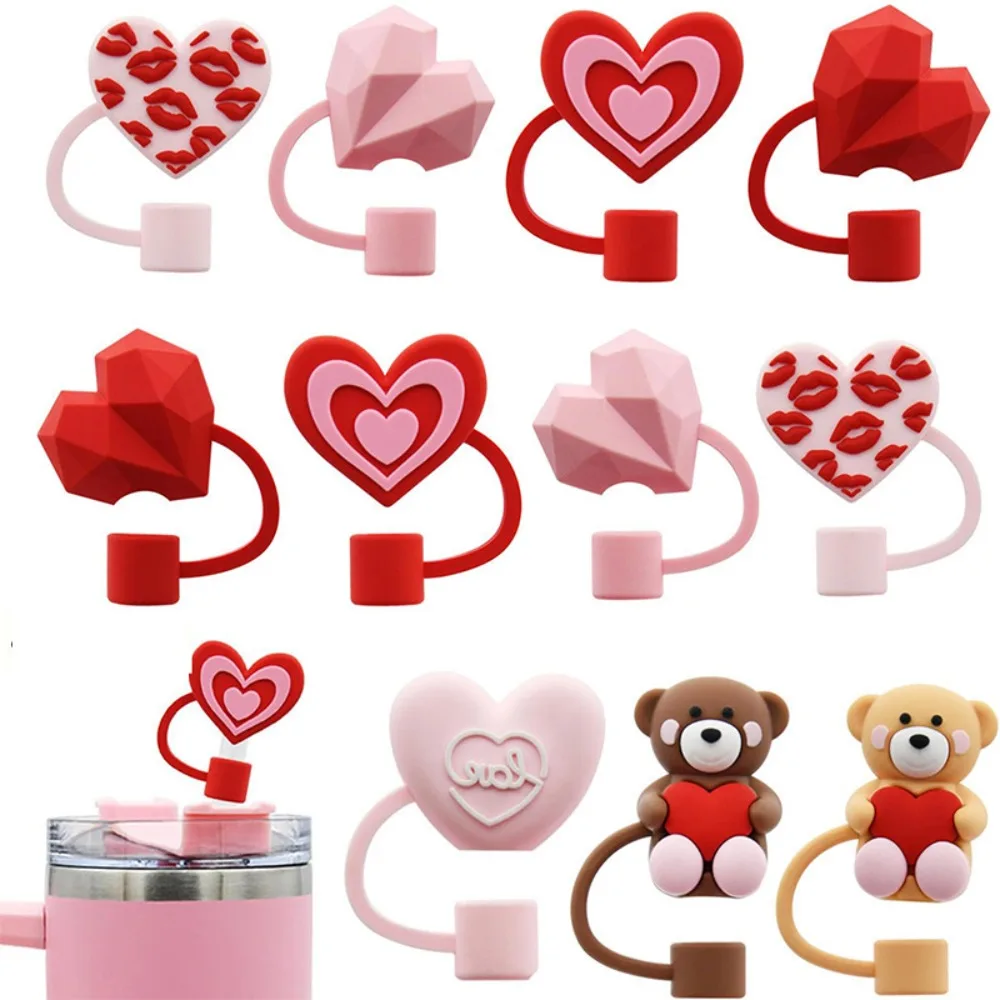 Cute Silicone Straw Plug 10mm 3D Heart-shaped Straw Tips Cover Dust-proof Kitchen Tool Drinking Straw Dust Cap Cup Accessories