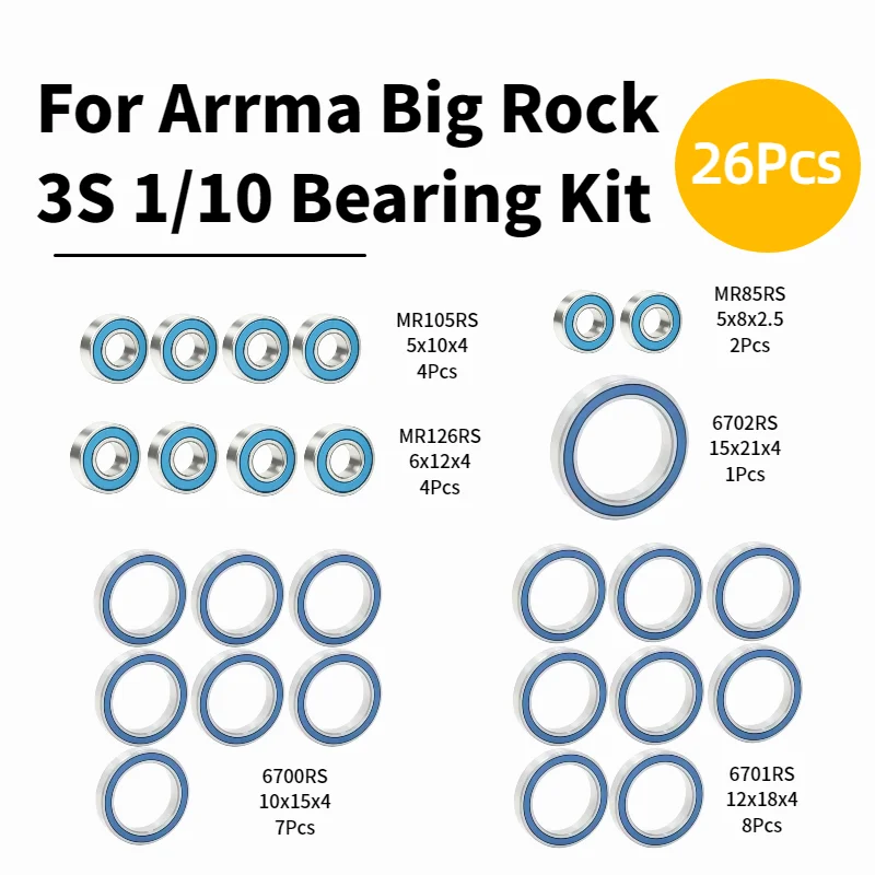 Bearing Kit for ARRMA 1/10 Big Rock 3S BLX 4WD RC Truck Off-Road Car Ball Bearings Replacement Parts Set