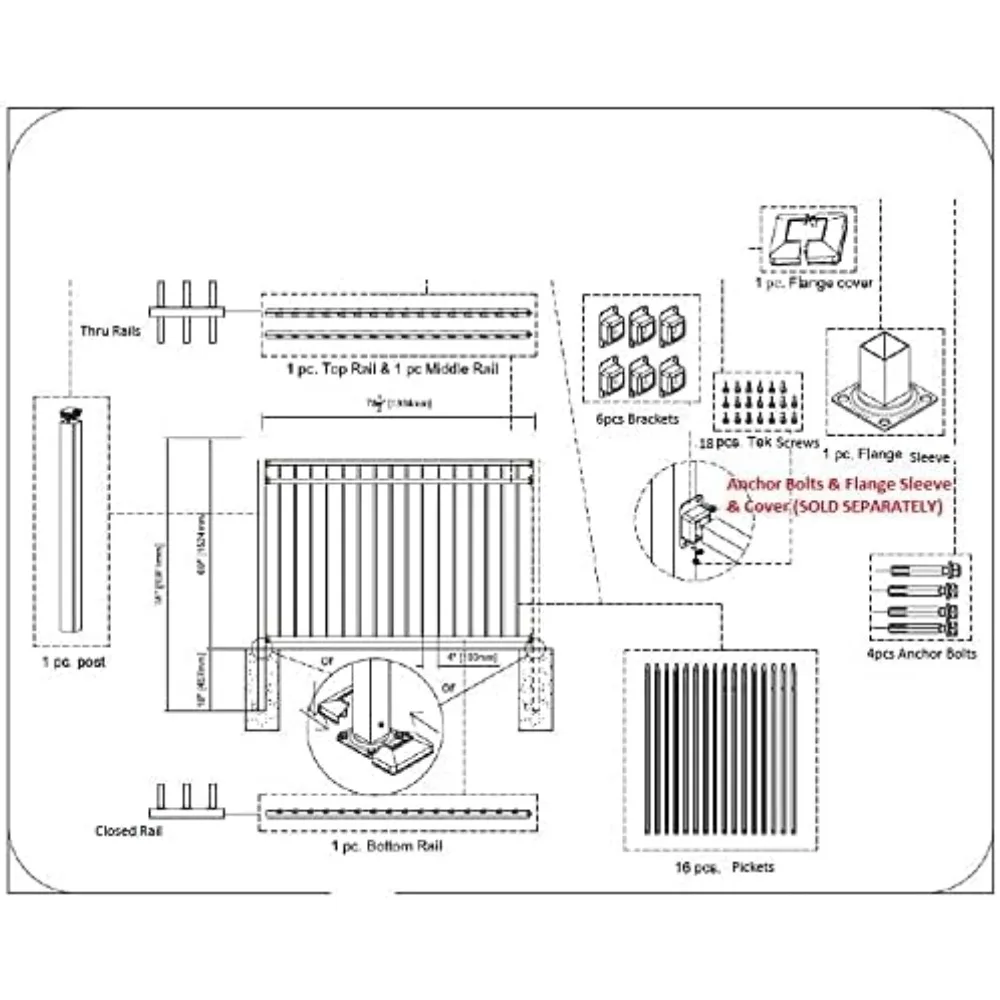 - Black Steel Fence Panel Style Easy Installation Fence Kit, Outdoor Fencing for Yard, Garden, 3-Rail Rackable, Include a Fence