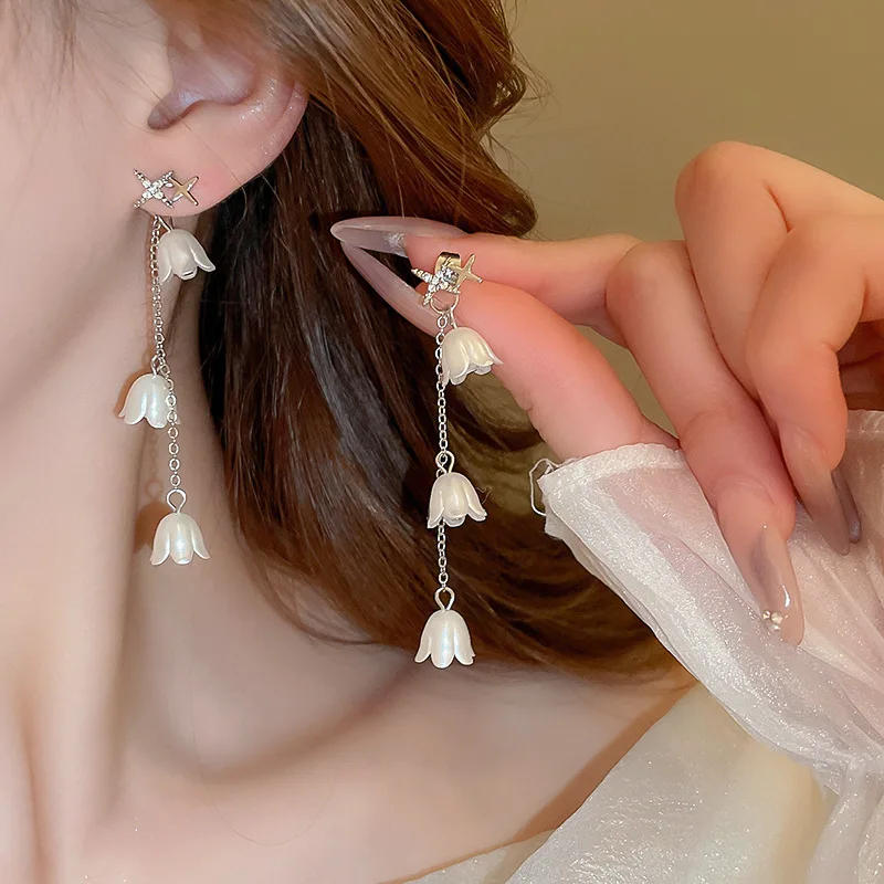 NISHIZAWA Lily of The Valley Flower Pearl Star Earrings Girly Heart Earrings French Gentle Fashion Earrings