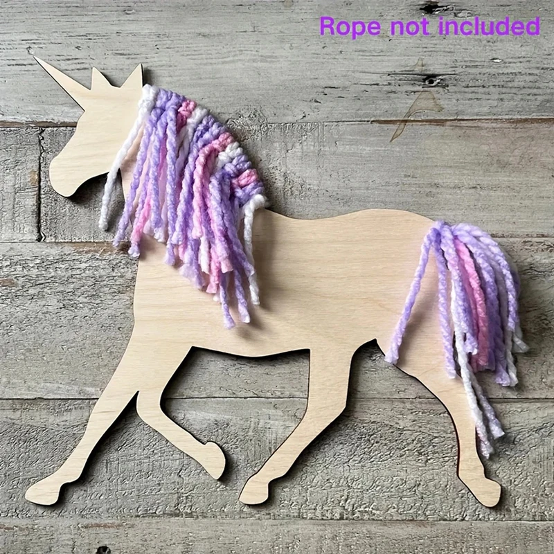 6 Stück DIY Holz Einhorn Makramee Handwerk Partygeschenke unbemalt Holz Tierfiguren Partygeschenke für Kinderzimmer Tischdekoration