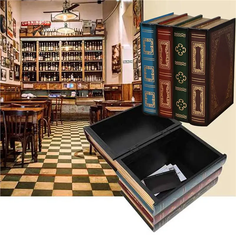【THANKSGIVING DAY】3X European Retro Storage Box Book Shape Storage Box Fake Book Wooden Jewelry Box Office Decoration Secret Ite
