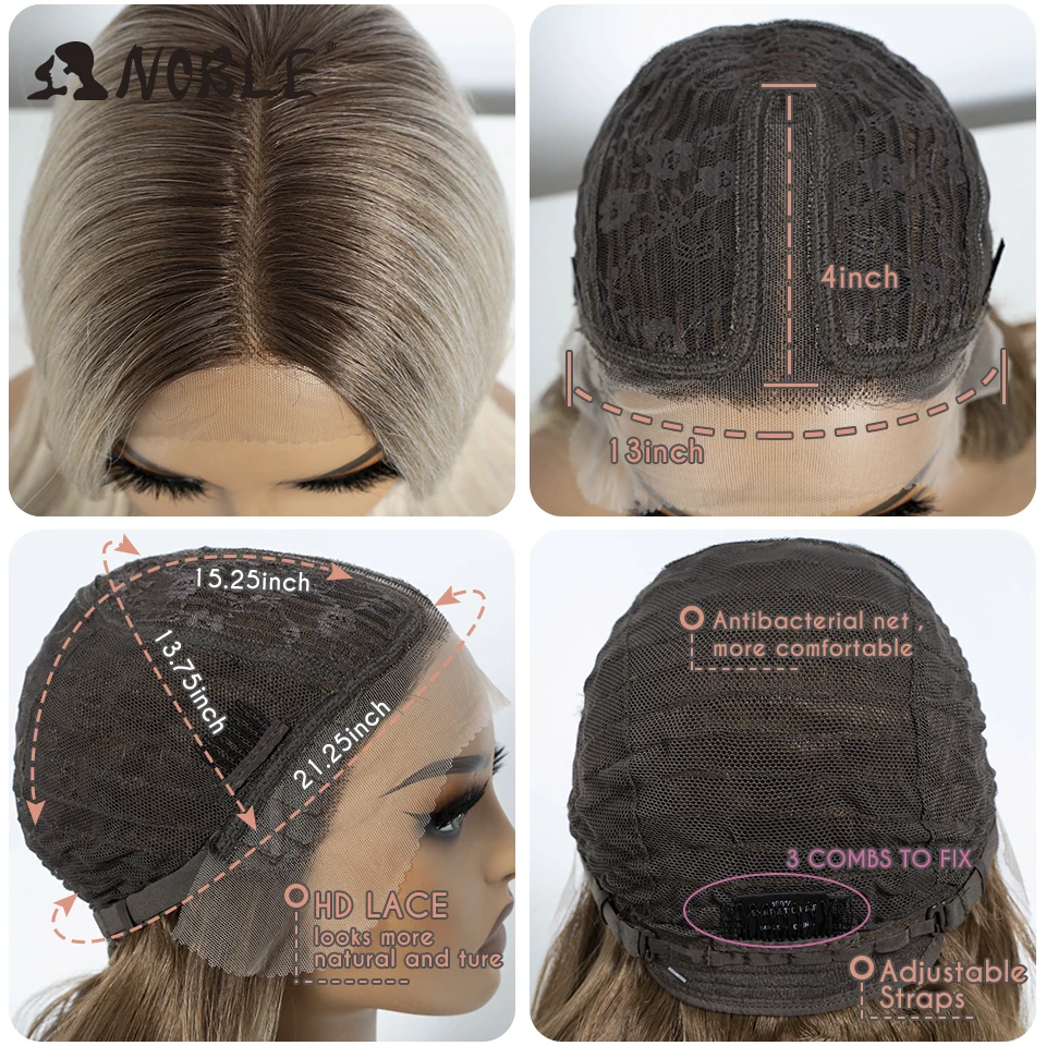 Noble Synthetic Lace Front Wig 14 Inch Straight Bangs Wig Cosplay Wig Ombre Blonde Wigs For Women Lace Wig Synthetic Lace Wig
