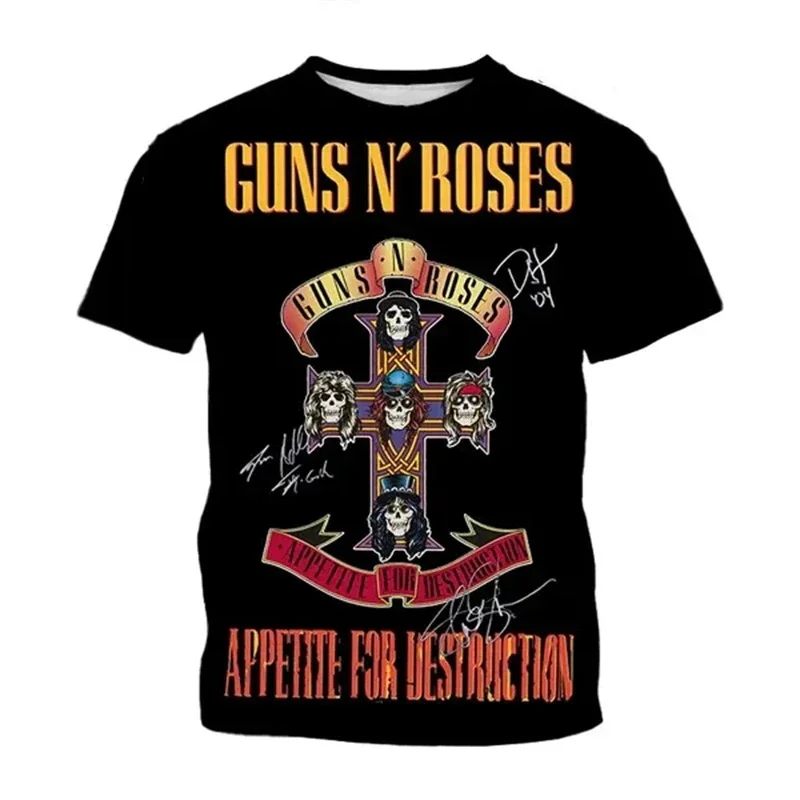 New Guns N Roses T-Shirts Oversized Harajuku Y2k Tops Tees Kids Clothing Rock Band Skull 3D Print Men Women T Shirt Short Sleeve