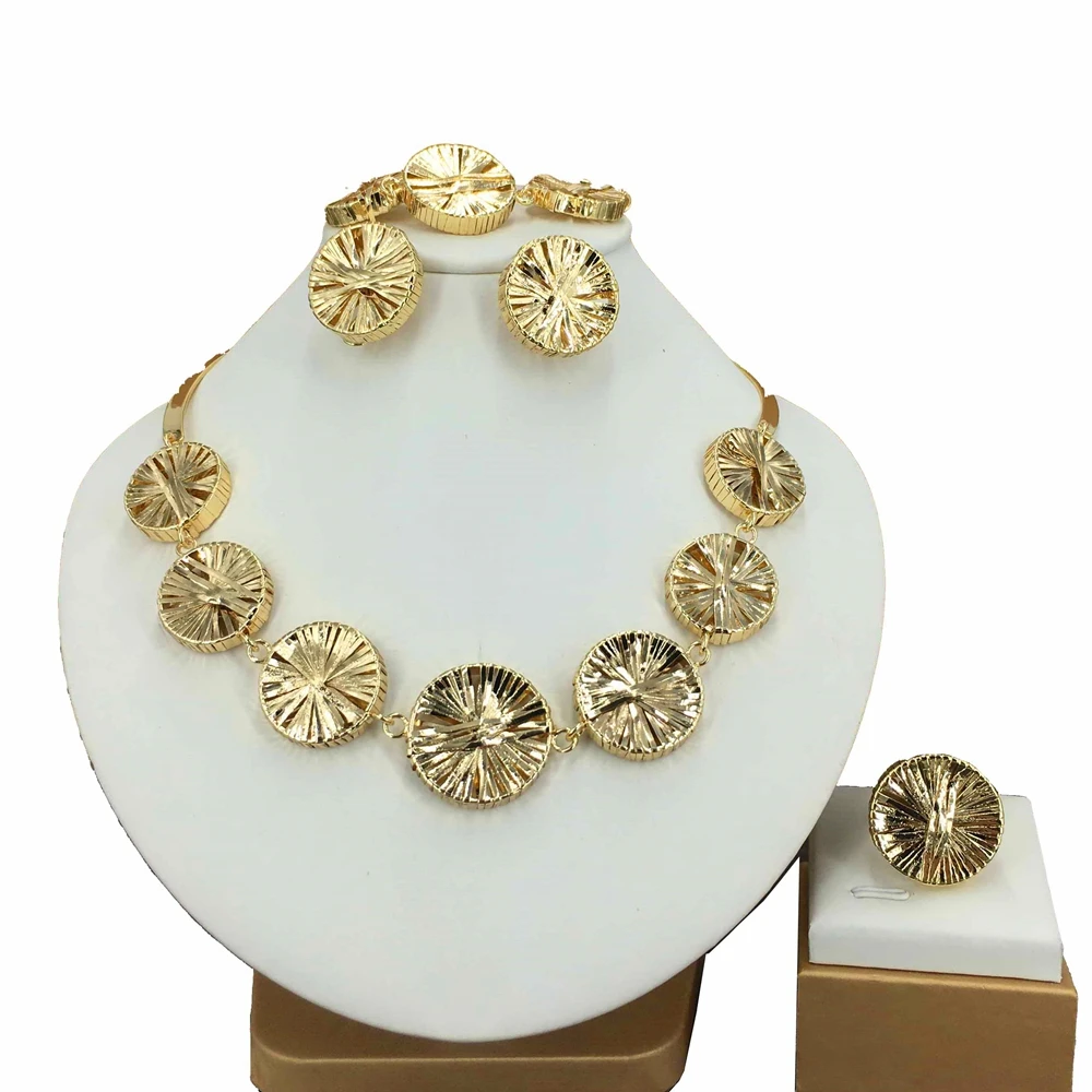 

Fashion Women Jewelry Set Latest Trendy Brazilian Dubai Gold-Plated Wedding Bridal Party Necklace Jewelry Gifts FHK15784