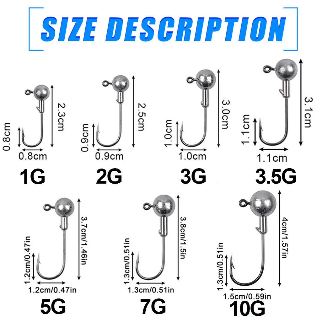 Jig Heads worm jig fishing hook Round ball head Fishhook for Trout Bass Fishing Crappie Jig head fishing hooks 1g-10g