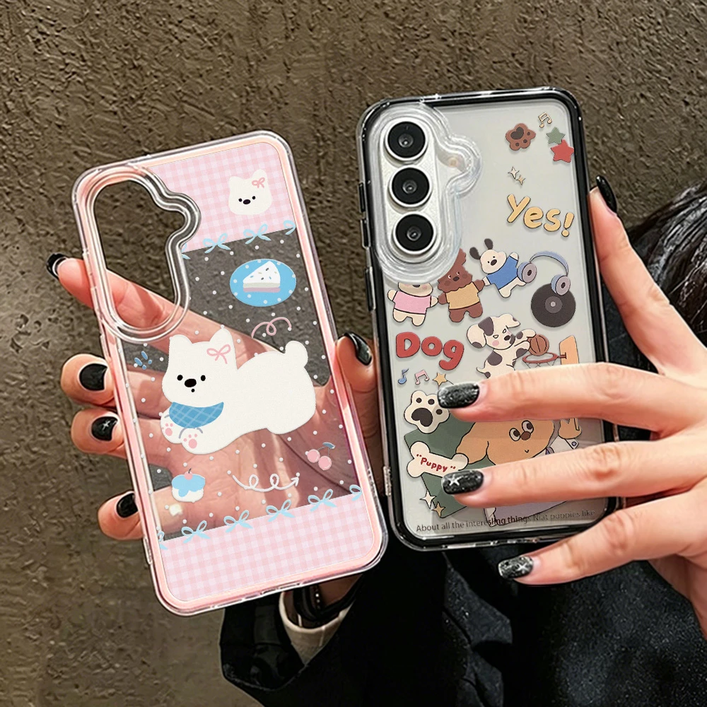 Cute Dog Transparent Phone Case For Samsung A57 A37 S26 Ultra S25 A56 A55 A54 A53 A17 A07 A16 A36 A16 A06 Puppy Shockproof Cover