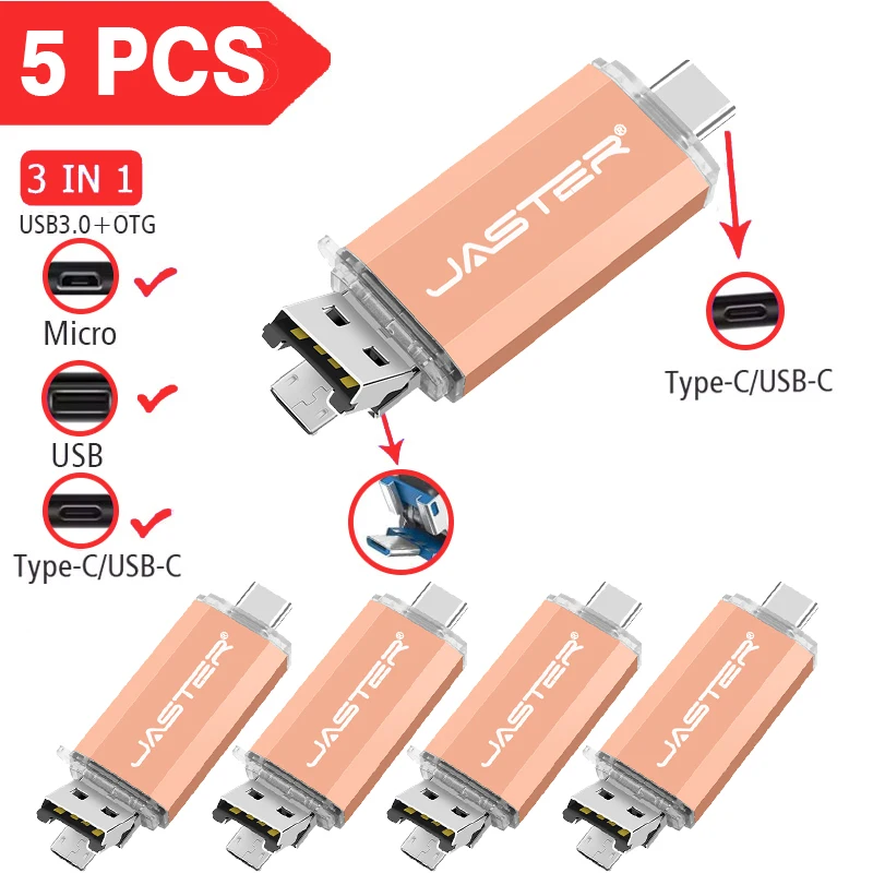 5pcs/lot  3 IN 1 OTG USB 3.0 Flash Drive / USB TYPE C / Micro USB Pen Drive 32GB U Stick 3.0 64GB 128GB 256GB 512GB Pendrive