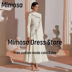 Mimosa Prom Dresses 2025 High Collar Beaded Robe Des Soiree Long Sleeve Ankle Length Satin Evening Party Gowns Customized