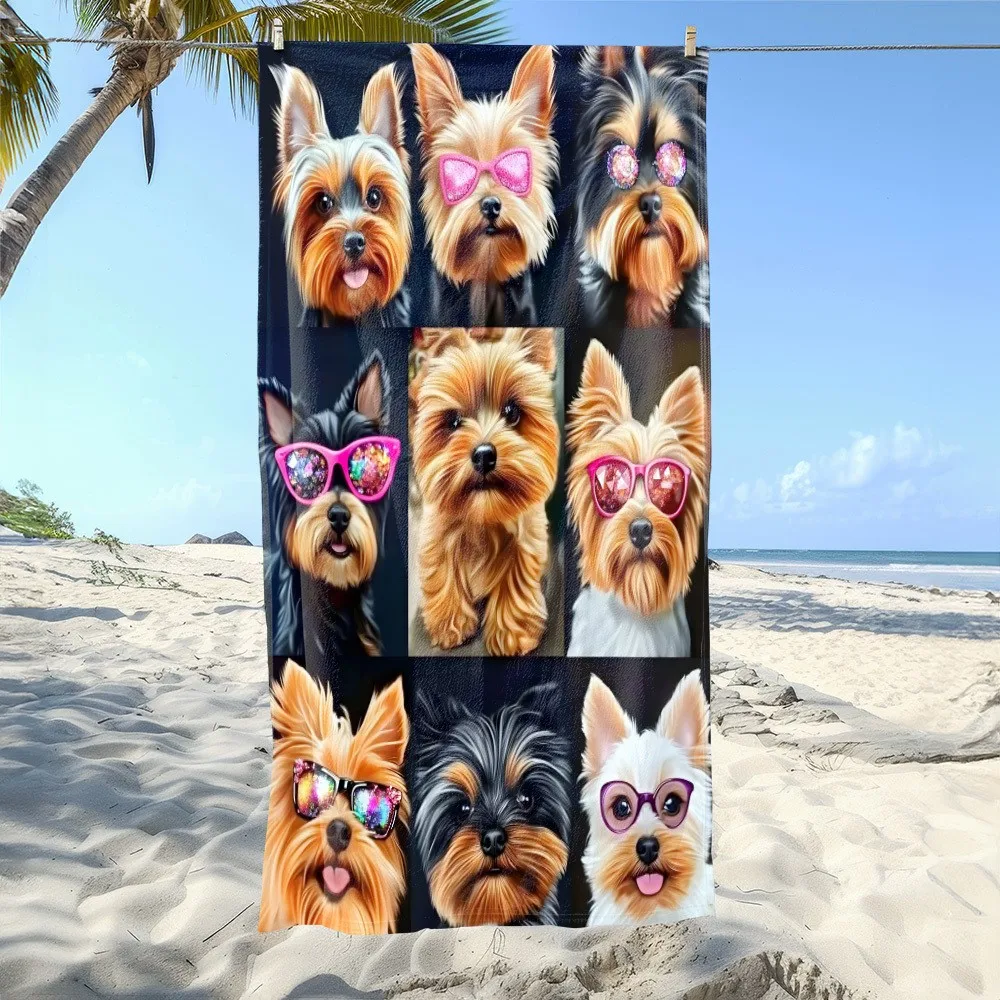 Yorkie Summer Vibes Beach Towel Patterned Sunscreen And Windproof Suitable For Swimming Pool Camping Travel Blanket