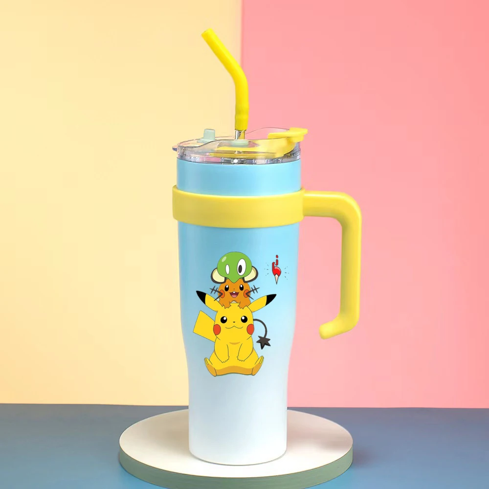 Pokemom-Taza Termo de acero inoxidable para coche, vaso de paja de gran capacidad, Mac grande, celebridad de Internet, 40oz