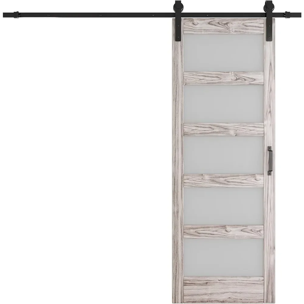 Tempered glass panel sliding barn door, waterproof PVC surface, pre-drilled barn door panel, barn door hardware