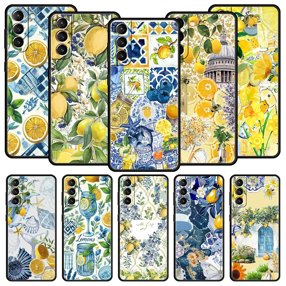 Ocean Wine Glass Lemon Soft Phone Case For Samsung Galaxy S25 Edge S24 Plus S23 FE S22 S21 S20 Ultra 5G S10 Black Protect Cover