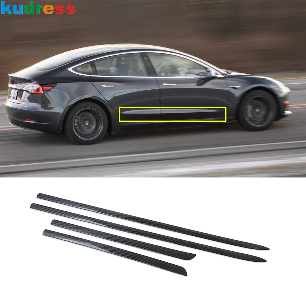 Side Door Body Trim For Tesla Model 3 2018 2019 2020 2021 2022 Carbon Fiber Car Door Panel Streamer Molding Strip Accessories