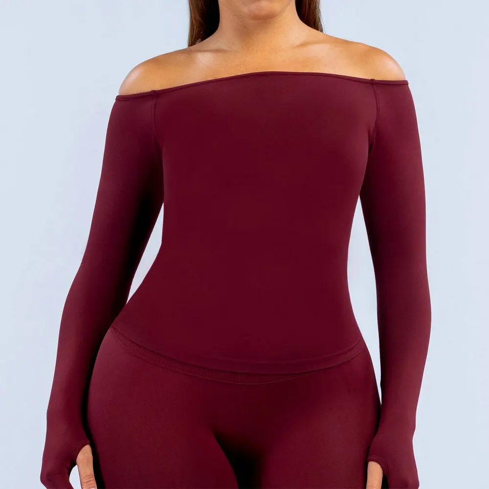 Seamless Sexy Long Sleeve Breathable Running Off Shoulder Sport Top Women Quick-dry Yoga T-shirt Slim Fit Gym Clothes Sportswear