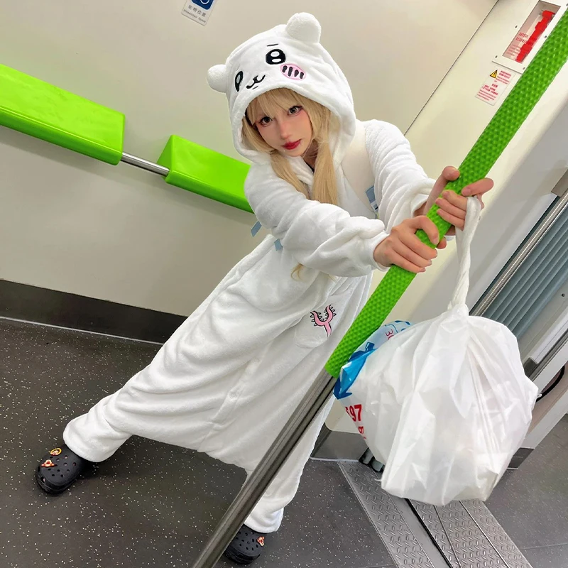 Y2K Kawaii Chiikawa المرجان المخملية مقنعين منامة الفتيات Hachiware Usagi المرأة المخملية ملابس المنزل الخريف الشتاء الدافئة لطيف هدية #3