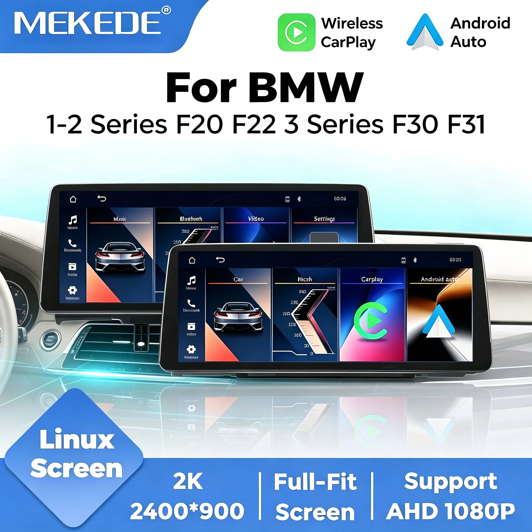MEKEDE Autoradio Linux con Schermo Touch 2K da 12,3 Pollici 2400*900, CarPlay Wireless e Android Auto per BMW Serie 1 2 3 4 F20 F21 F23 F30 F31 F32 F33 F34 F36 2013-2017, Lettore Multimediale per