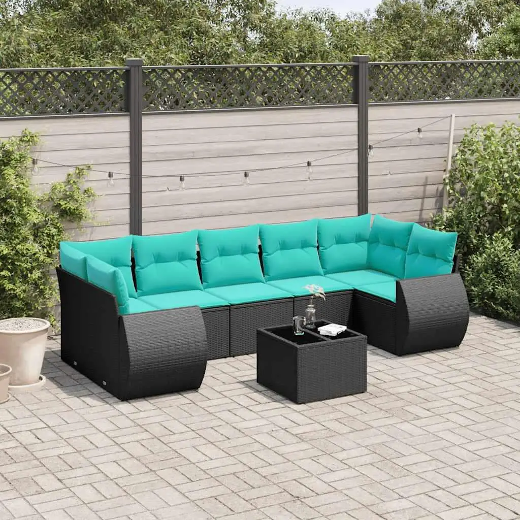 

Luxurious 8 Piece Black Rattan Patio Sofa Set with Soft Cushions for Outdoor Garden Furniture